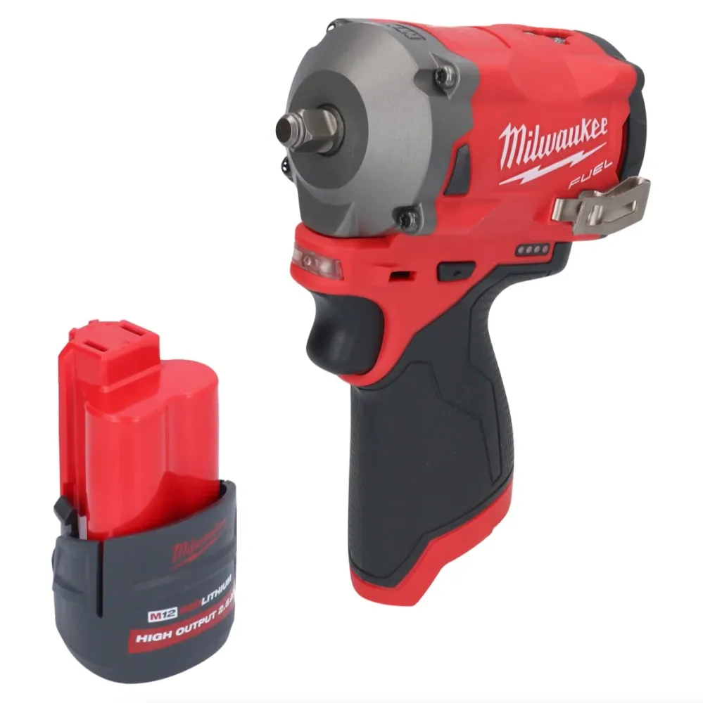 Milwaukee M12 FIW38-251 akumulatorowy klucz udarowy 12 V 339 Nm 3/8" bezszczotkowy + 1x akumulator 2,5 Ah - bez ładowarki