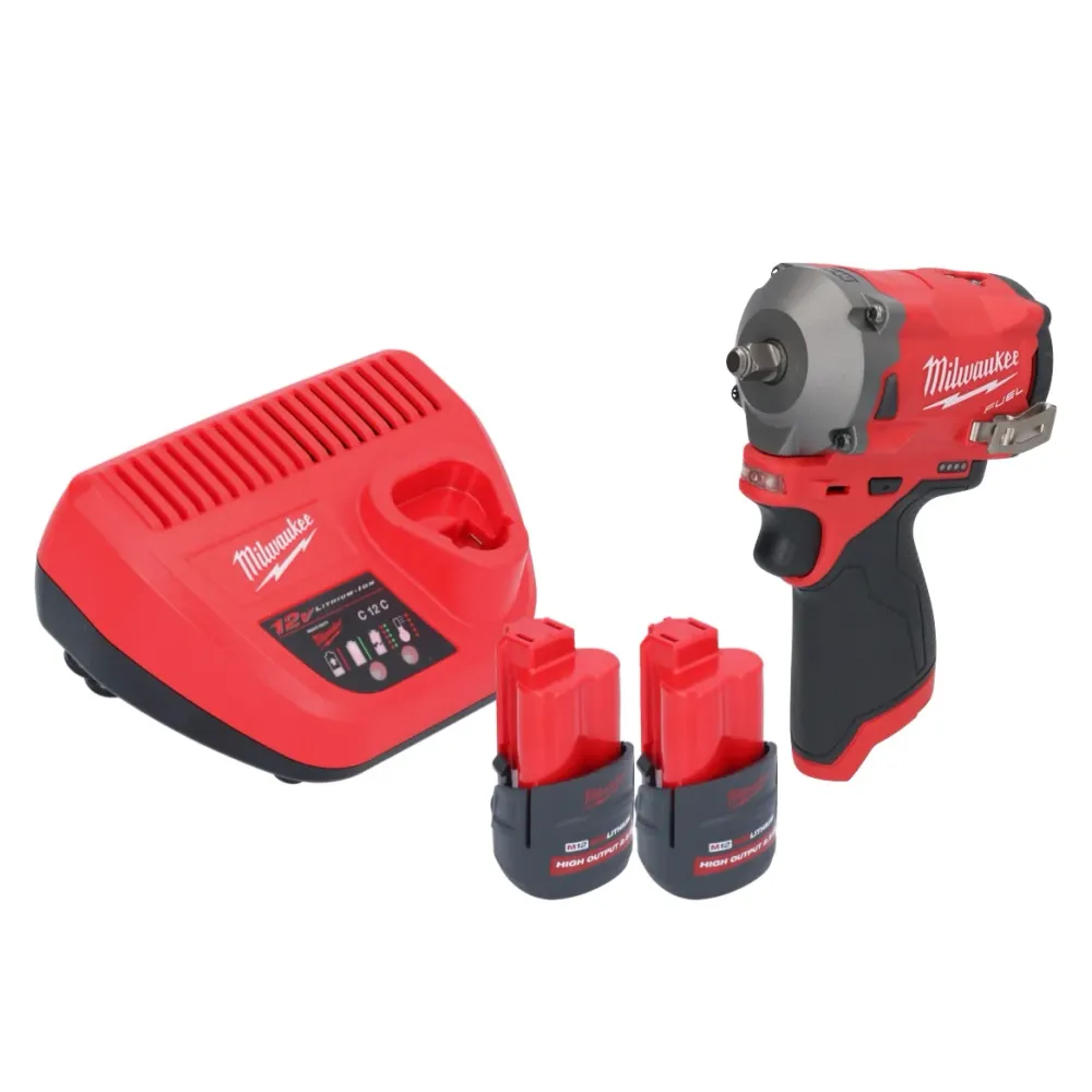 Milwaukee M12 FIW38-252 akumulatorowy klucz udarowy 12 V 339 Nm 3/8" bezszczotkowy + 2x akumulator 2,5 Ah + ładowarka