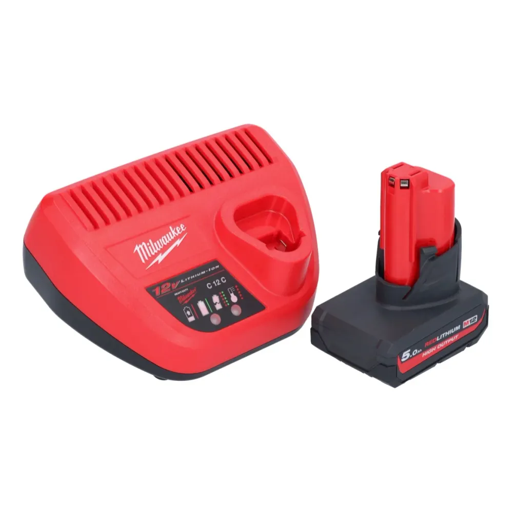 Milwaukee M12 FIW38-501 akumulatorowy klucz udarowy 12 V 339 Nm 3/8" bezszczotkowy + 1x akumulator 5,0 Ah + ładowarka