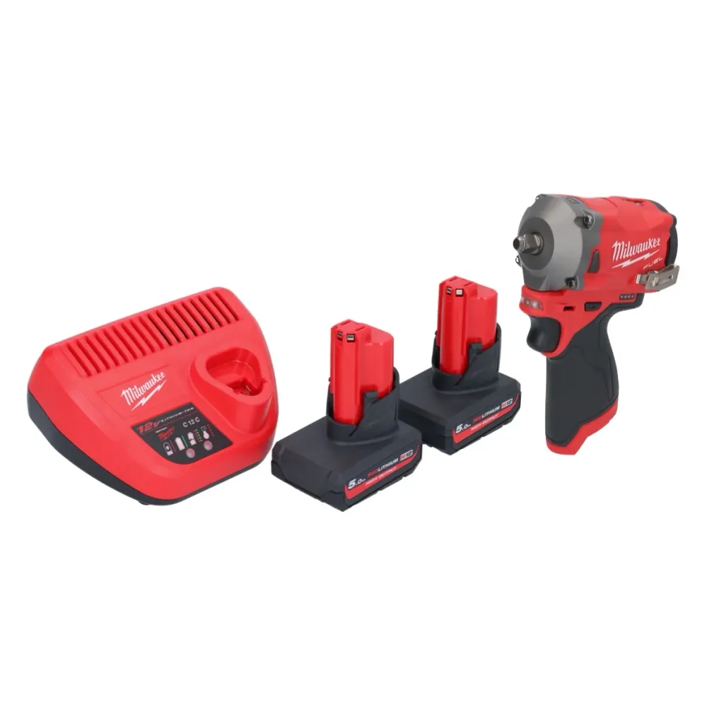 Milwaukee M12 FIW38-502 akumulatorowy klucz udarowy 12 V 339 Nm 3/8" bezszczotkowy + 2x akumulator 5,0 Ah + ładowarka