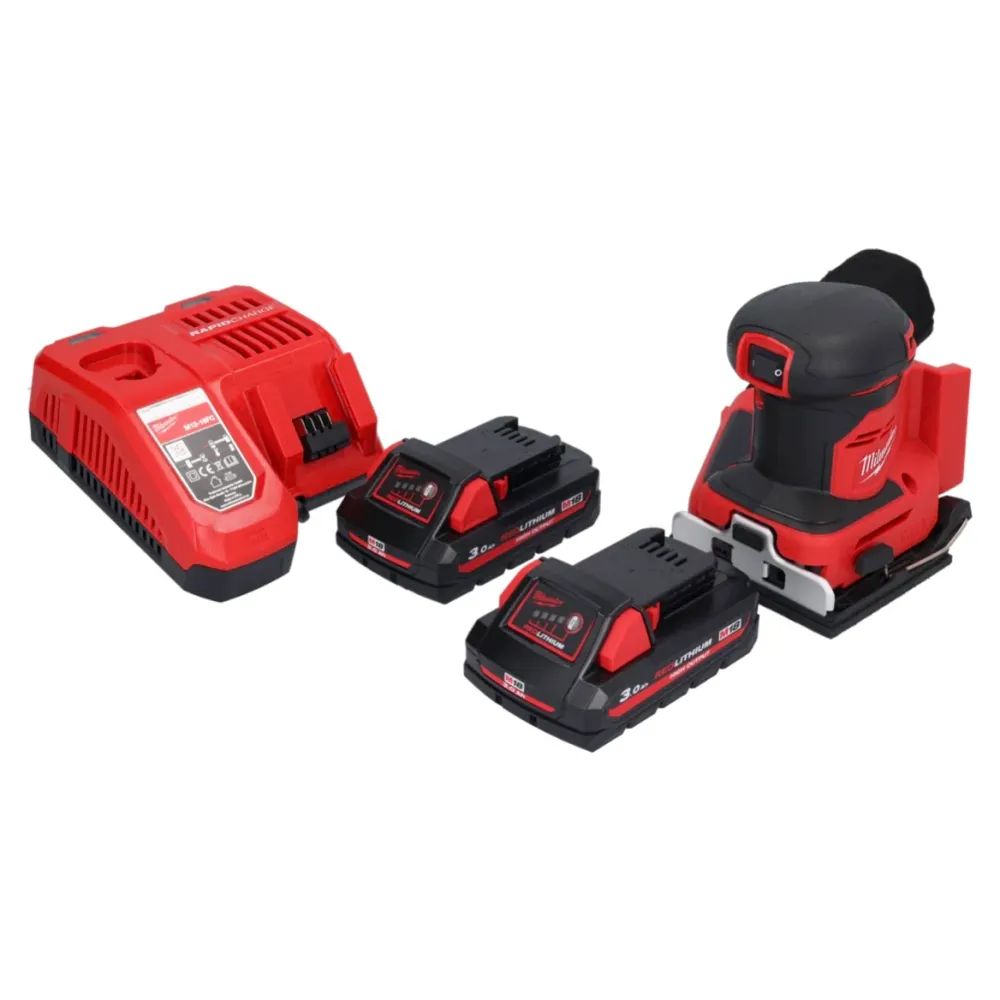 Milwaukee M18 BQSS-302 akumulatorowa szlifierka oscylacyjna 18 V 113 x 104 mm bezszczotkowa + 2x akumulator 3,0 Ah + ładow...