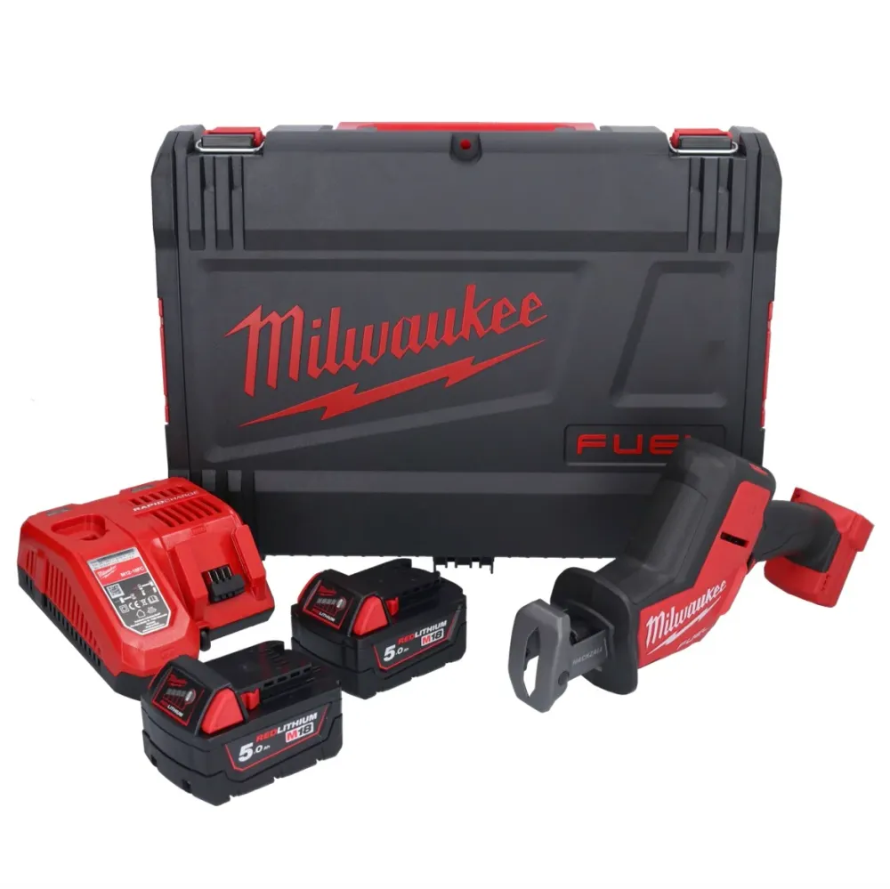 Milwaukee M18 FHZ-502X akumulatorowa pilarka szablasta 18 V 22 mm bezszczotkowa ( 4933459885 ) + 2x akumulator 5,0 Ah + ła...