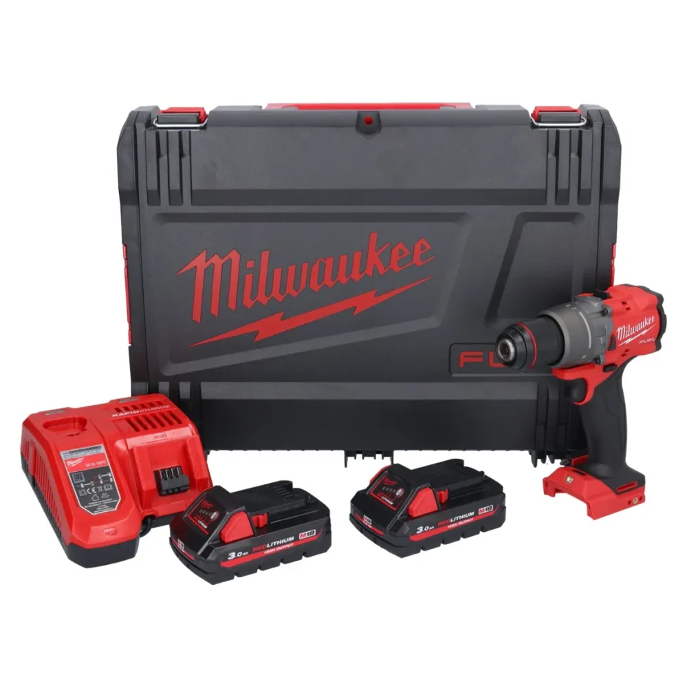 Milwaukee M18 FPD3-302X akumulatorowa wiertarko-wkrętarka udarowa 18 V 158 Nm bezszczotkowa + 2x akumulator 3,0 Ah + ładow...