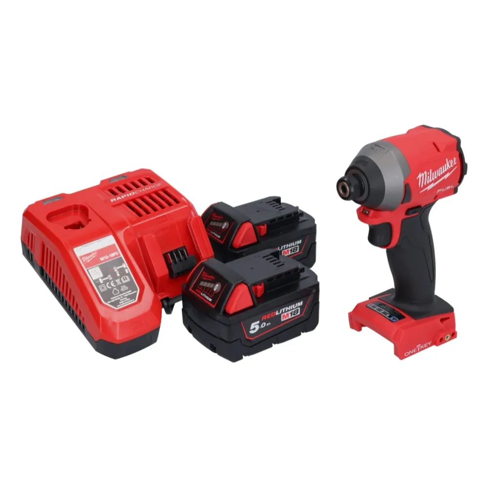 Milwaukee M18 ONEID2-502 akumulatorowy klucz udarowy 18 V 226 Nm 1/4" bezszczotkowy + 2x akumulator 5,0 Ah + ładowarka