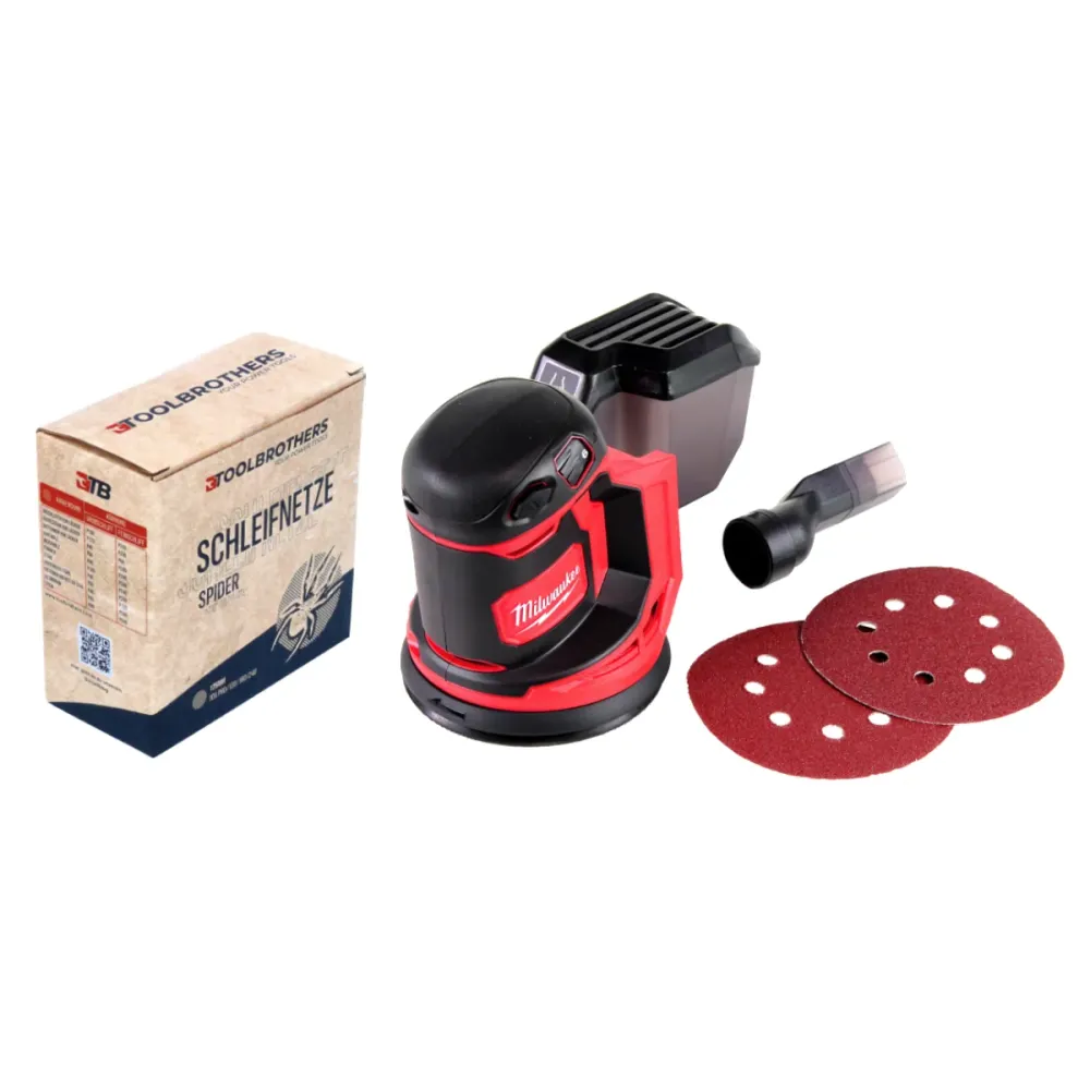 Toolbrothers SPIDER zestaw siatka szlifierska 125mm + Milwaukee M18 BOS125-0 akumulatorowa szlifierka oscylacyjna 18V 125m...