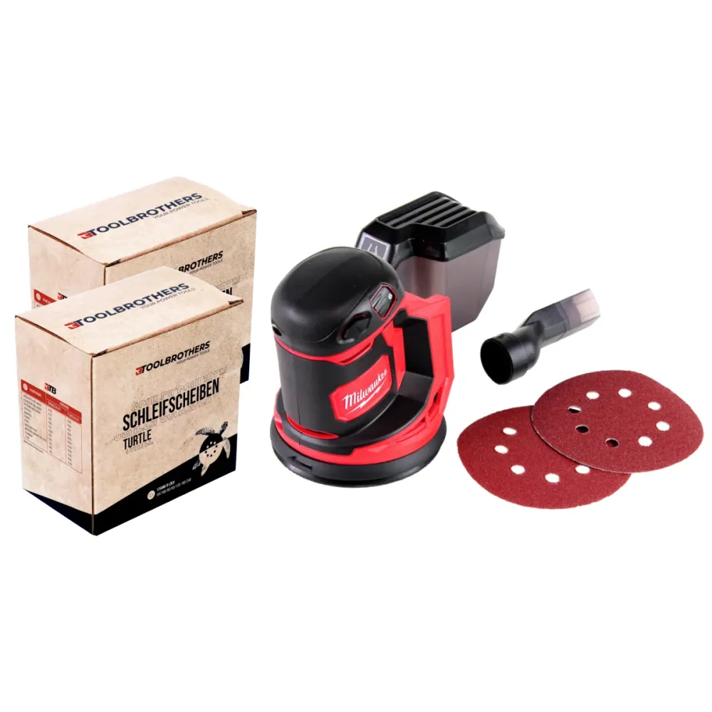 2x Toolbrothers TURTLE zestaw szlifierski 125mm + Milwaukee M18 BOS125-0 akumulatorowa szlifierka oscylacyjna 18V 125mm so...