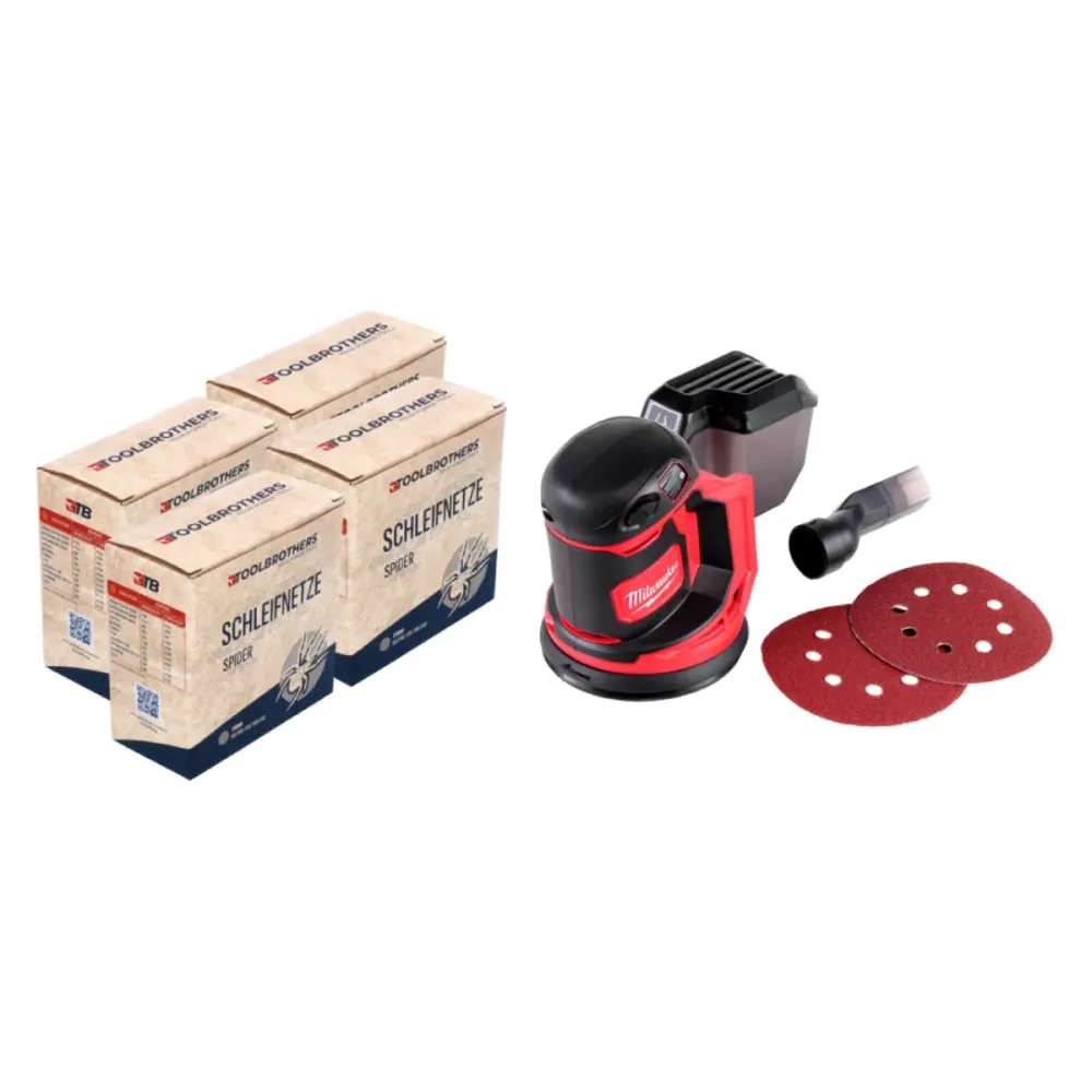 4x Zestaw siatek szlifierskich Toolbrothers SPIDER 125mm + Milwaukee M18 BOS125-0 akumulatorowa szlifierka oscylacyjna 18V...