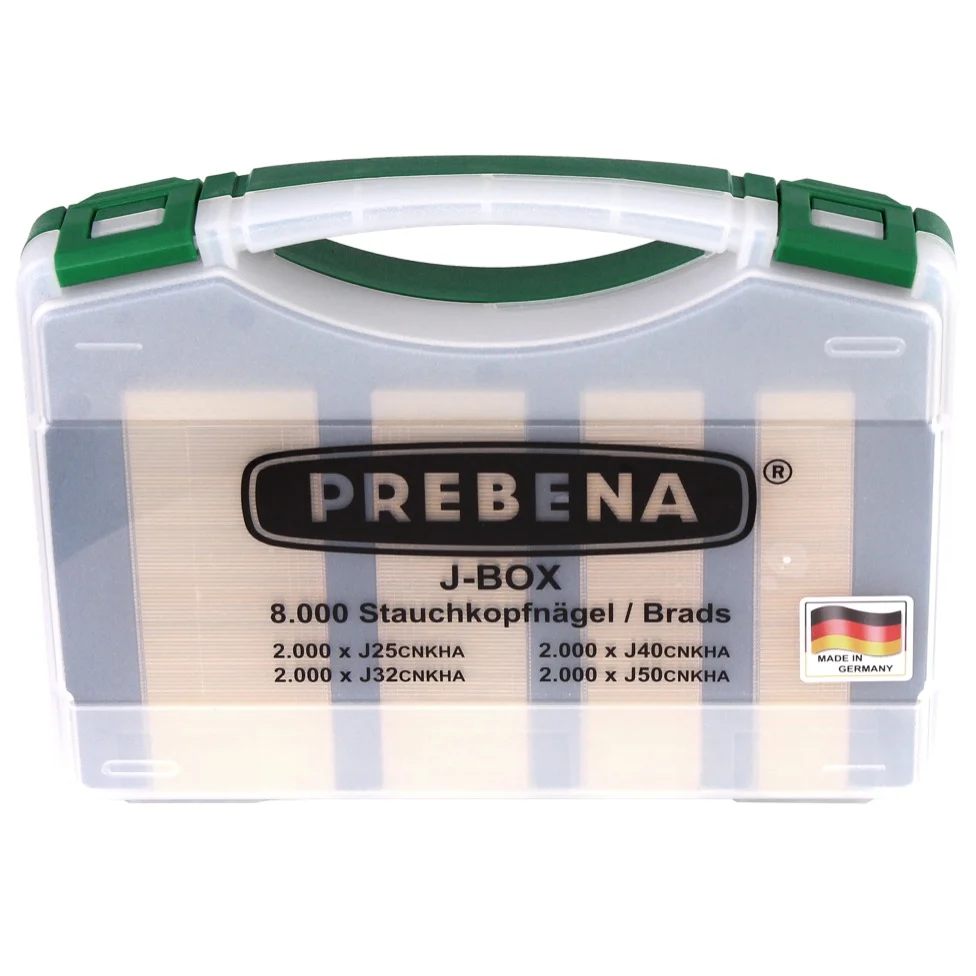 Gwoździarka pneumatyczna Prebena 2P-J50SDS 5-7 bar w walizce transportowej + Prebena J-BOX 8 000 gwoździ sztyftowych