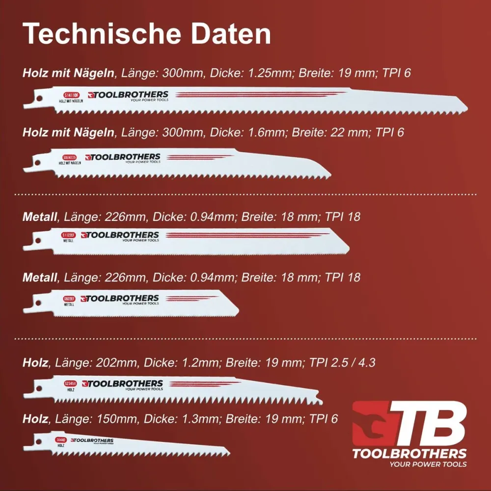 Toolbrothers SAWFISH Zestaw pił szablastych 6 szt. + Makita DJR 186 Z Akumulatorowa pił szablasta 18 V Solo - bez akumulat...
