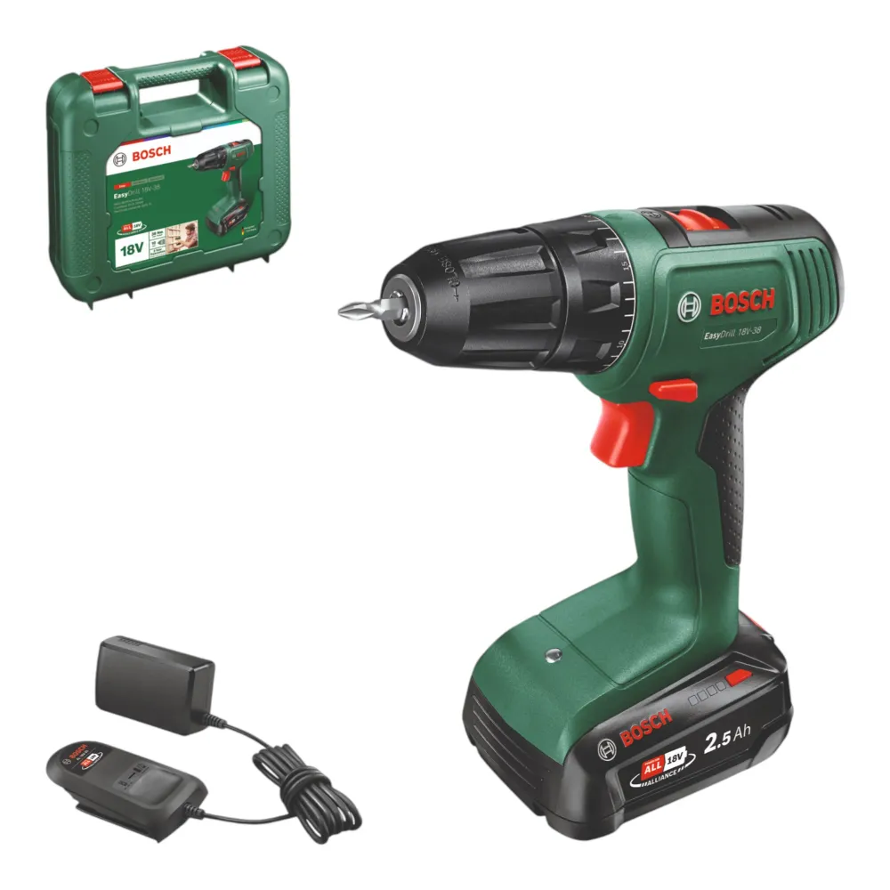 Wiertarko-wkrętarka akumulatorowa Bosch EasyDrill 18V-38 18 V 38 Nm + 1x akumulator 2,5 Ah + ładowarka + walizka (0615A5008K)