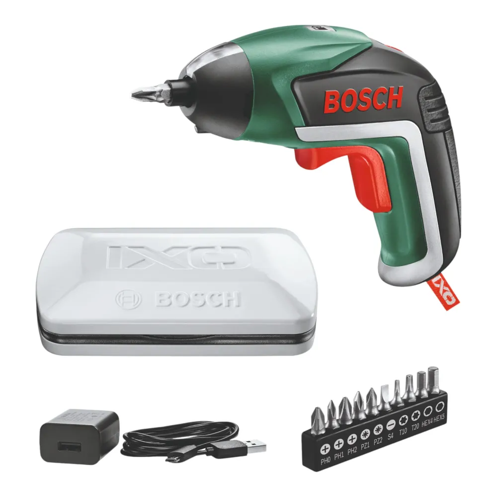 Wkrętarka akumulatorowa Bosch IXO 5 3,6 V 4,5 Nm ( 06039A8000 ) + 10-częściowy zestaw bitów + ładowarka + pudełko