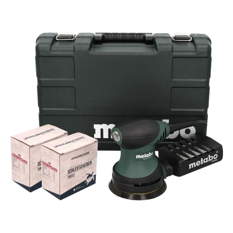 Szlifierka oscylacyjna mimośrodowa Metabo FSX 200 Intec 240 W 125 mm + 2x zestaw szlifierski Toolbrothers TURTLE + walizka