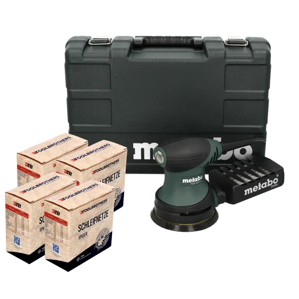 Szlifierka oscylacyjna mimośrodowa Metabo FSX 200 Intec 240 W 125 mm + 4x zestaw siatek szlifierskich Toolbrothers SPIDER...