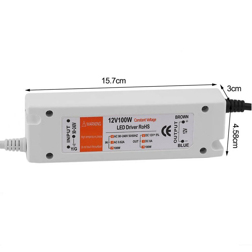 12V 100W LED Driver Power Supply AC to DC Strip Lights~3273