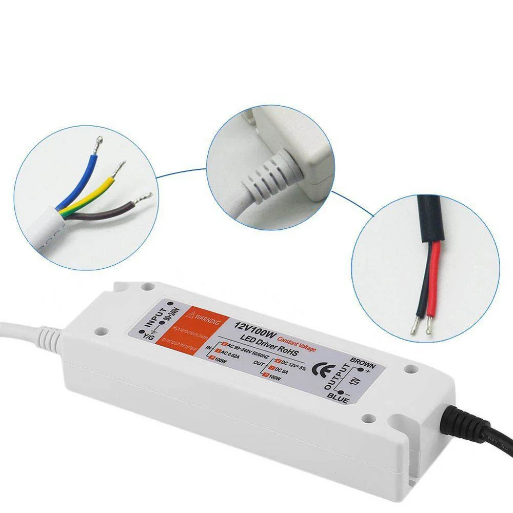 12V 100W LED Driver Power Supply AC to DC Strip Lights~3273