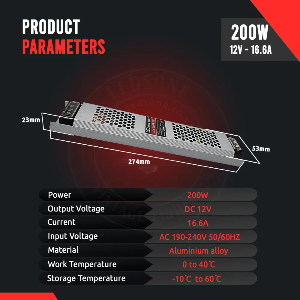 DC12V 200W Ultra Slim LED Strip Light Transformer 240V LED Strip~2355