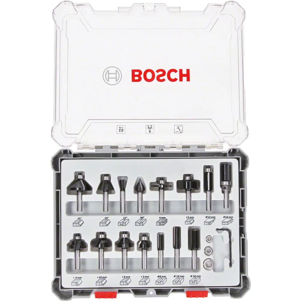 Zestaw frezów mieszanych Bosch z trzpieniem 8 mm (15 szt.)