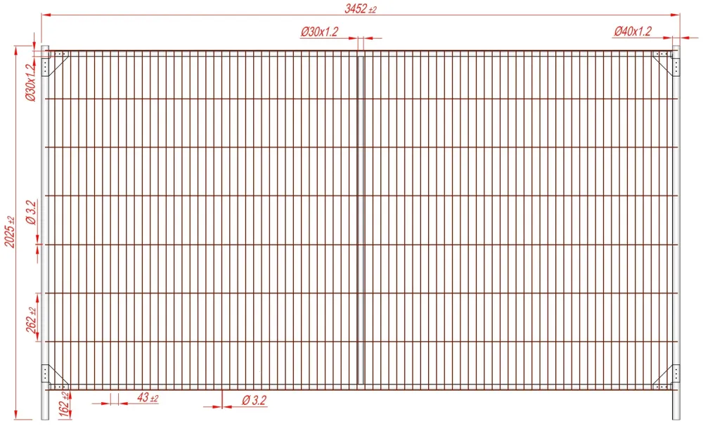 Ogrodzenie budowlane o gęstych oczkach ze wzmocnionymi narożnikami i rozpórką 345x200cm (Anticlimb, High Security) Profi P...