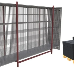 Zestaw 20 ogrodzeń budowlanych 345x200cm z hakami i oczkami, w tym paleta transportowa