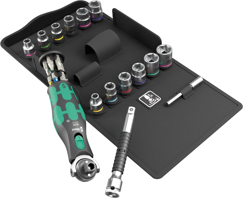 Grzechotka z przegubem 3/8" z zestawem kluczy nasadowych 8009 Zyklop Pocket Set 4 | 05004285001