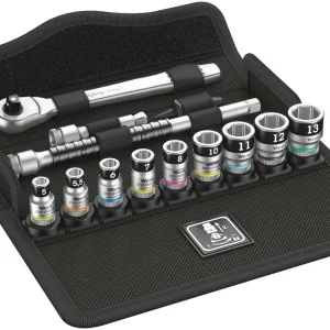 Zestaw kluczy nasadowych i przedłużek + grzechotka pokrętło Zyklop 1/4" w etui 8100 SA 12 HF | 05003756001