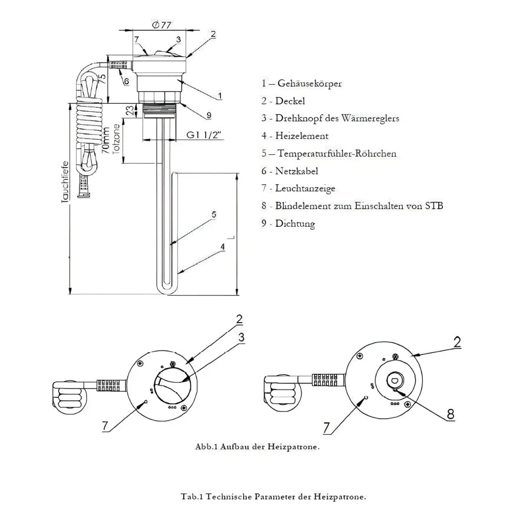 Wkład grzejny elementu grzejnego 1,5 kW - 1 ½” z AG