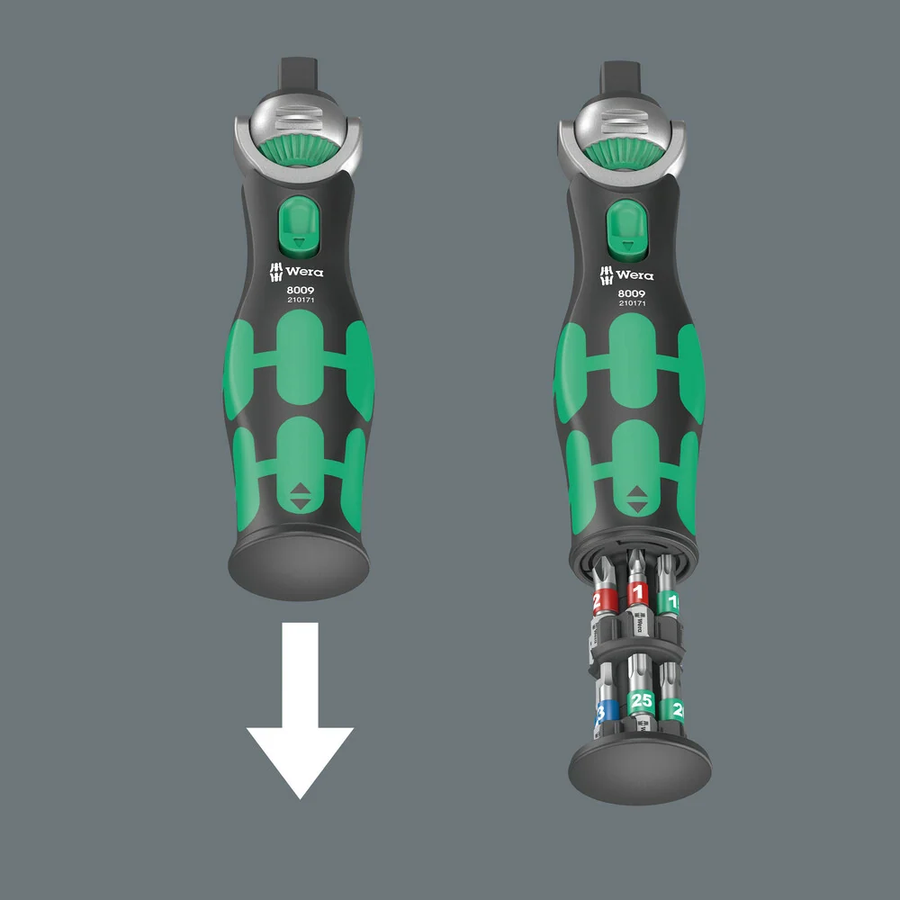 WERA Grzechotka obrotowo-zwrotna 8009 Zyklop Pocket Set 1 3/8 ″ + 1/4 ″ 72 zę ( 4000822450 )