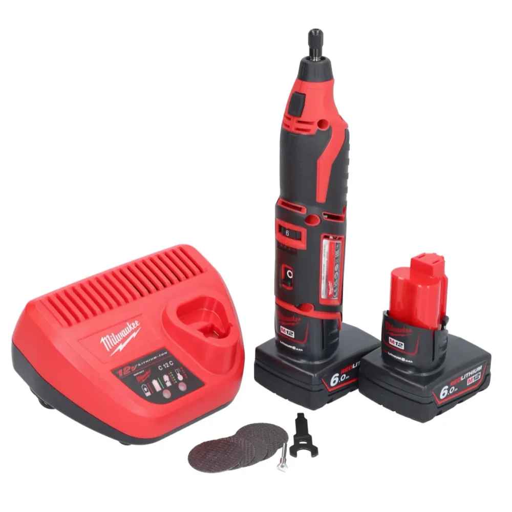 Milwaukee C12 RT-602 akumulatorowe narzędzie obrotowe 12 V solo + 2x akumulator 6,0 Ah + ładowarka