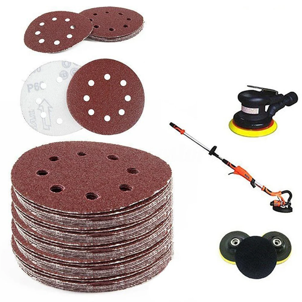 P-120 5 inch 8 Hole Sanding Discs Grind Paper Sanding Disc~2348