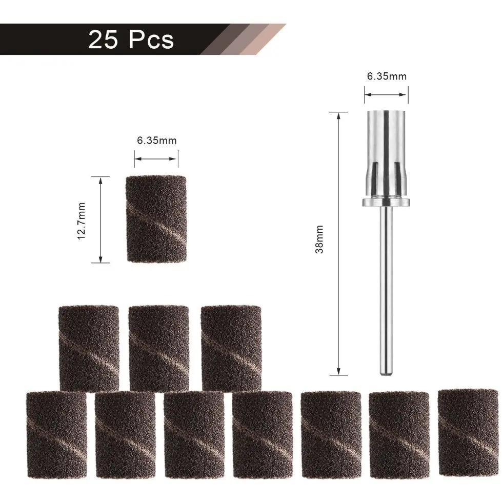 JCMaster MSB25MN Premium Abrasive Sleeves Średnie nakładki ścierne - Nadaje się do wszystkich wierteł do paznokci - (ziarn...