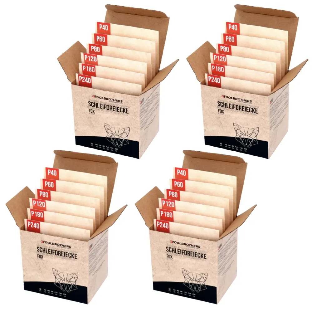 Toolbrothers FOX zestaw trójkątów szlifierskich Delta 4 opakowania 93 x 93 x 93 mm rzep 6 otworów każdy 40x P40 / P60 / P8...