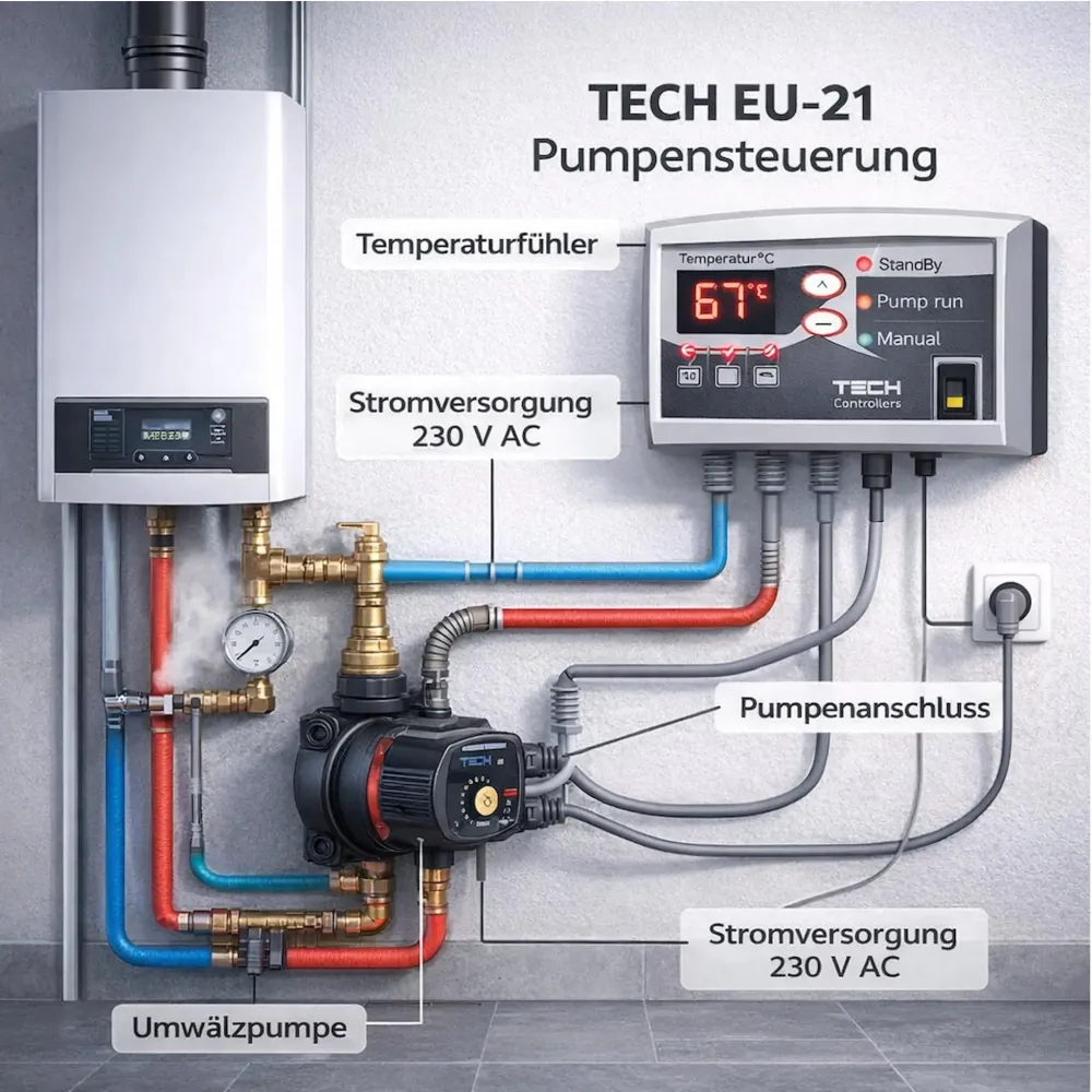 TECH EU-21 pompa sterująca pompą obiegową instalacji grzewczej