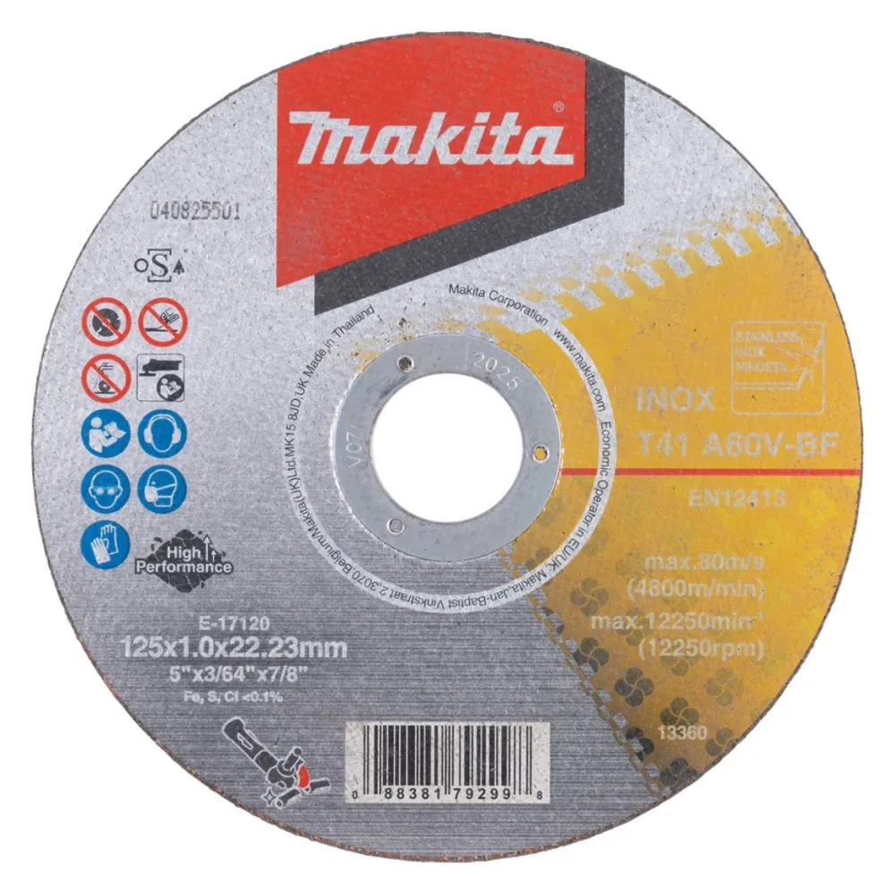 Makita E-17120-12 Tarcze tnące INOX 125 x 1,0 x 22,23 mm A60V-BF 12 sztuk w puszce