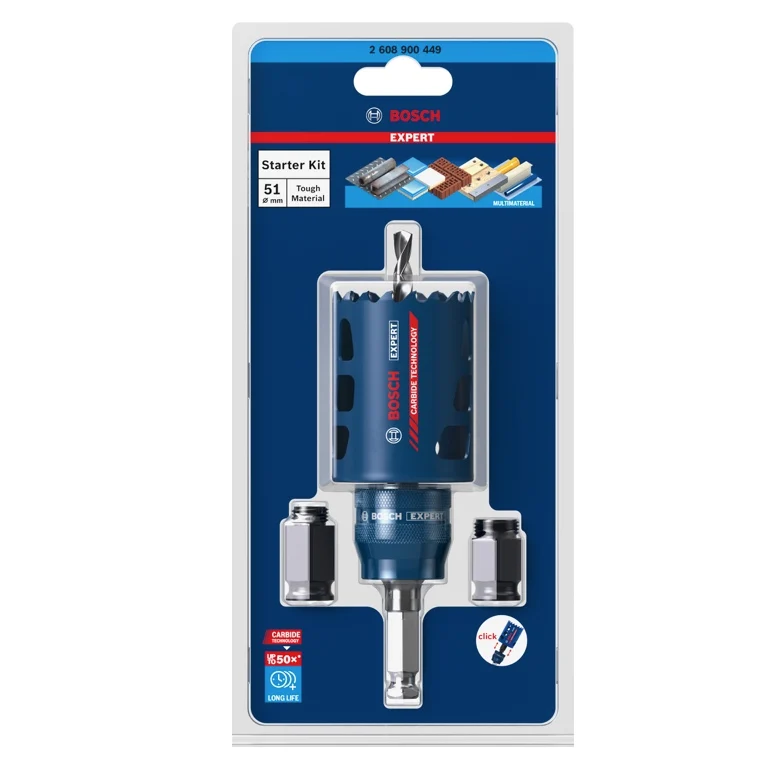 Zestaw startowy Bosch EXPERT Tough Material z otwornicami 51 x 60 mm z węglików spiekanych (2608900449) Uniwersalny – nast...