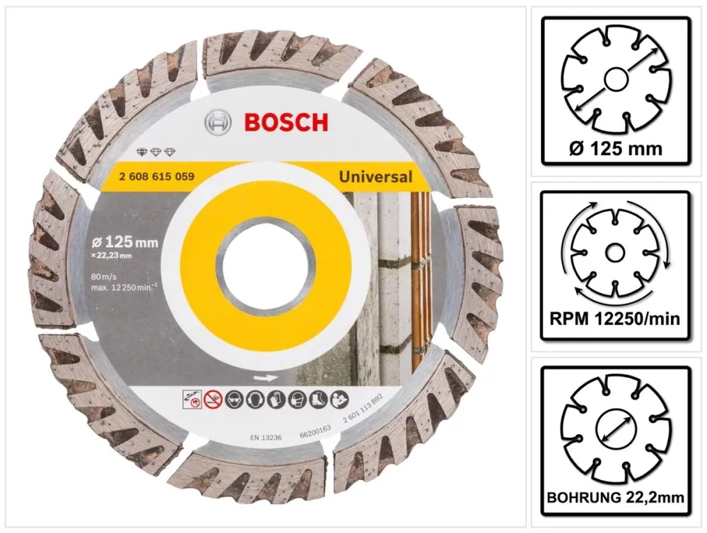 Bosch Standard do uniwersalnej diamentowej tarczy tnącej 125 x 22,23 mm ( 2608615059 ) do betonu, stali i betonu, cegły, w...