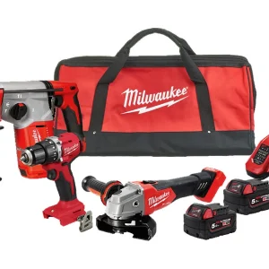 Zestaw Milwaukee 18V wiertarko-wkrętarka BLPDRC młotowiertarka BLH szlifierka FSAG125X