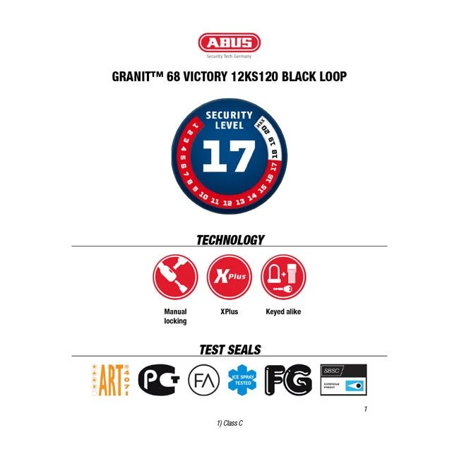 Abus Łńcuch Granit Victory X-Plus i czarna pętla 12KS120
