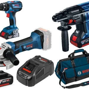 Bosch zestaw 3 elektronarzędzi 18V 4Ah wiertarka młot szlifierka Professional